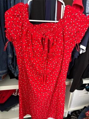 Red Floral Off-Shoulder Women's Dress